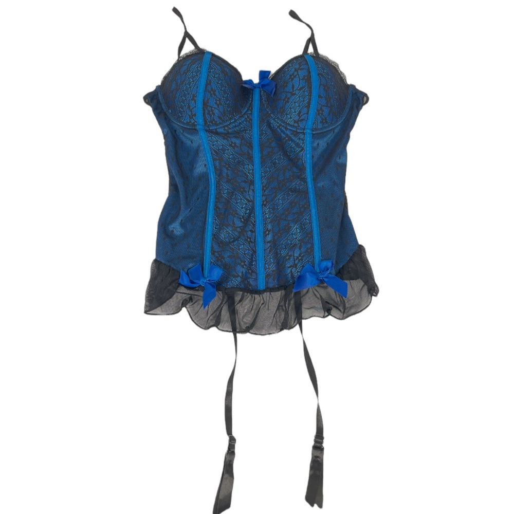 Nature Intimates Lace Bustier Black Blue Size 36B